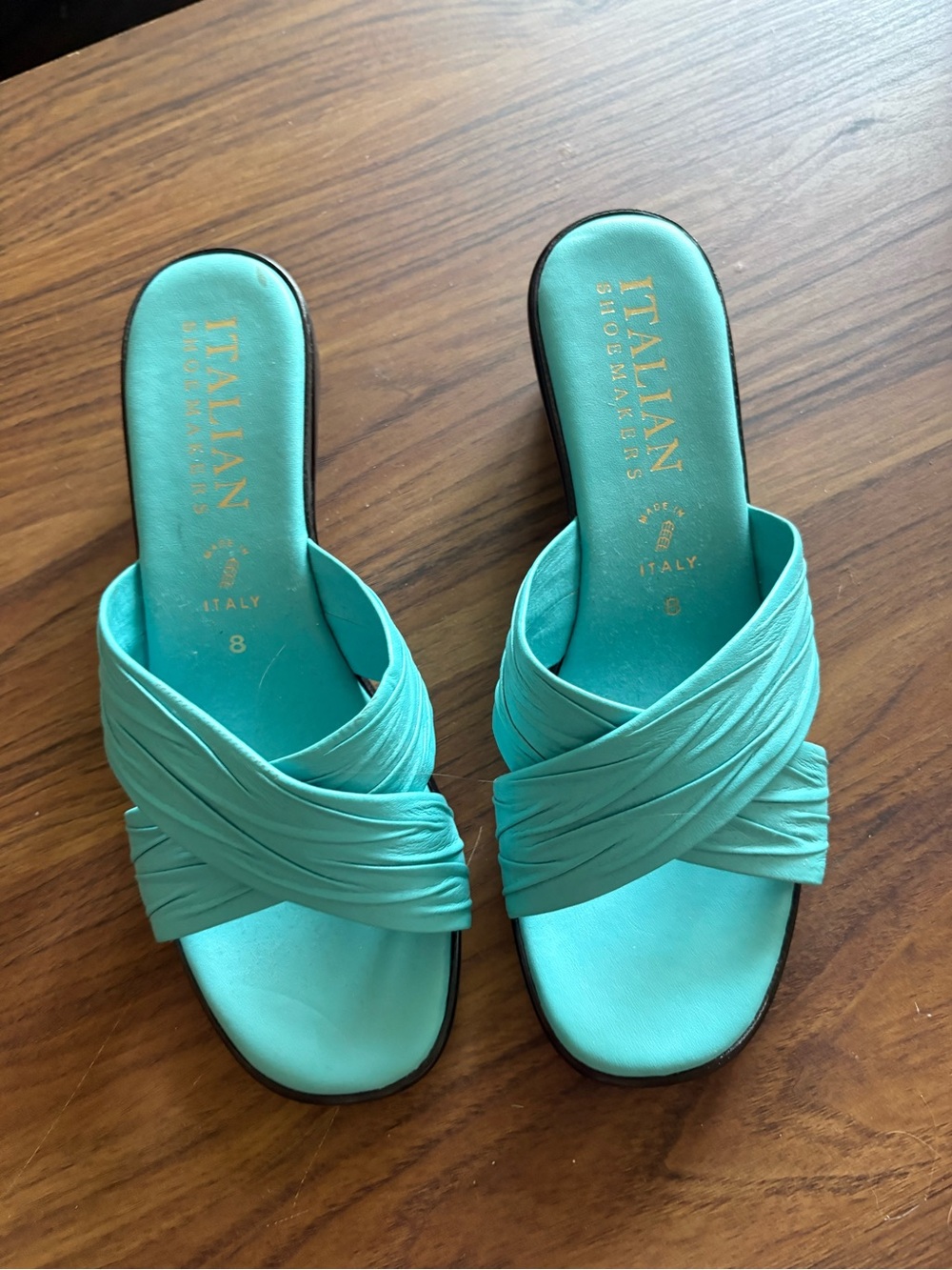 Italian Shoemakers Turquoise Crisscross Slide Sandals